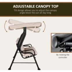 Outsunny Outdoor 3-person Garden Metal Padded Porch Swing Chair Bench Beige -Outdoor Furniture Store 17274283 4