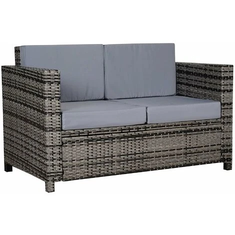 Outsunny Rattan Wicker 2-seat Sofa Loveseat Padded Garden Furniture Grey 3 Outsunny Rattan Wicker 2-seat Sofa Loveseat Padded Garden Furniture Grey