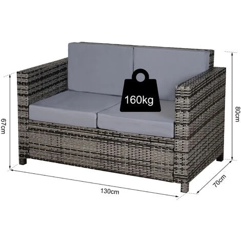 Outsunny Rattan Wicker 2-seat Sofa Loveseat Padded Garden Furniture Grey 4 Outsunny Rattan Wicker 2-seat Sofa Loveseat Padded Garden Furniture Grey - Image 2