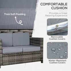 Outsunny Rattan Wicker 2-seat Sofa Loveseat Padded Garden Furniture Grey 11 Outsunny Rattan Wicker 2-seat Sofa Loveseat Padded Garden Furniture Grey -Outdoor Furniture Store 17274348 5