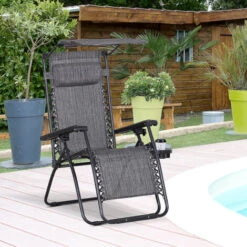 Outsunny Zero Gravity Chair Adjustable Patio Lounge W/ Cup Holder Grey -Outdoor Furniture Store 17328412 3