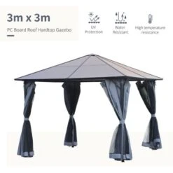 Outsunny Polycarbonate Hardtop Gazebo With Aluminium Frame And Curtains 3 X 3(m) -Outdoor Furniture Store 17352841 4