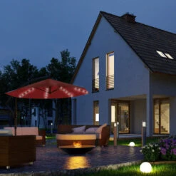 Garden Sun Parasol LED Ø300cm Hanging Umbrella Banana Cantilever Lights Patio Red -Outdoor Furniture Store 17461761 3