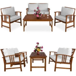 Wooden Garden Furniture Patio Bistro Set FSC Certified 4 Seater Acacia Hardwood