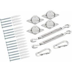 DETEX® Sun Sail Fixing Kit, Heavy Duty Hardware Triangle Rectangle Square Chrome Plated Steel - 40 Pcs