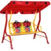 SPIELWERK Hollywood Swing With Sun Canopy 2-Seater 3-Point Seat Belts Garden Swing Children’s Swing Outdoor Ladybug Red