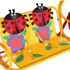 SPIELWERK Hollywood Swing With Sun Canopy 2-Seater 3-Point Seat Belts Garden Swing Children’s Swing Outdoor Ladybug Red -Outdoor Furniture Store 17462579 3