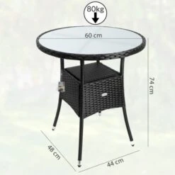 Deuba Poly Rattan Garden Side Table Small Black Round Outdoor Patio Cafe Bistro Glass Top Tea Coffee Wine Snack (60cm) -Outdoor Furniture Store 17462669 3