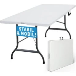 Deuba Folding Multi Purpose Plastic Heavy Duty Table 183cm White W/Carry Handle