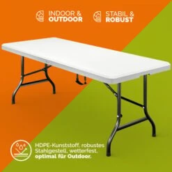 Deuba Folding Multi Purpose Plastic Heavy Duty Table 183cm White W/Carry Handle -Outdoor Furniture Store 17462814 3