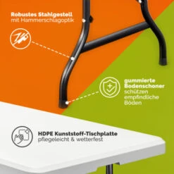 Deuba Folding Multi Purpose Plastic Heavy Duty Table 183cm White W/Carry Handle -Outdoor Furniture Store 17462814 5