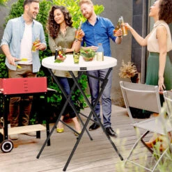 Folding Bistro Table Garden Round Side Table 110x72cm Powder Coated Metal -Outdoor Furniture Store 17463072 3