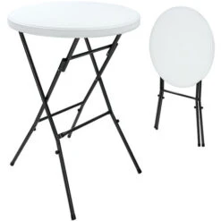 Folding Bistro Table Garden Round Side Table 110x72cm Powder Coated Metal -Outdoor Furniture Store 17463072 4