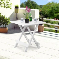 Folding Plastic Garden Side Table 45x43x50cm Green White Grey Weather Resistant White -Outdoor Furniture Store 17463132 4
