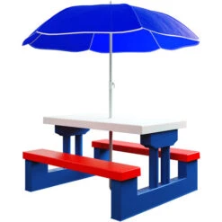 Deuba Kids Picnic Table Bench Set Parasol Children Garden Furniture Outdoor UV Protection Weatherproof