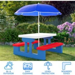 Deuba Kids Picnic Table Bench Set Parasol Children Garden Furniture Outdoor UV Protection Weatherproof 9 Deuba Kids Picnic Table Bench Set Parasol Children Garden Furniture Outdoor UV Protection Weatherproof -Outdoor Furniture Store 17463138 3
