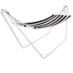 Hammock Metal Frame 200x80cm Cream Blue Portable Patio Garden Free Standing Camping Swing Black
