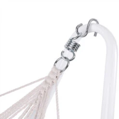 Hammock Metal Frame 200x80cm Cream Blue Portable Patio Garden Free Standing Camping Swing Black -Outdoor Furniture Store 17463987 3