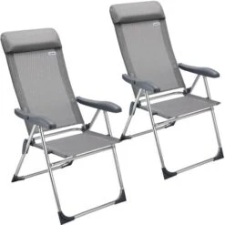 Casaria Garden Chair Set 2x Adjustable Outdoor Patio Balcony Terrace Camping Aluminum Armrests Foldable Grey Festival