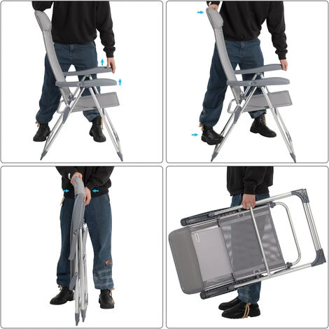 Casaria Garden Chair Set 2x Adjustable Outdoor Patio Balcony Terrace Camping Aluminum Armrests Foldable Grey Festival 7 Casaria Garden Chair Set 2x Adjustable Outdoor Patio Balcony Terrace Camping Aluminum Armrests Foldable Grey Festival - Image 5