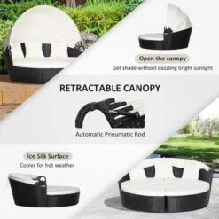 Outsunny 5 PCs Cushioned Outdoor Plastic Rattan Round Sofa Bed Table Set Black -Outdoor Furniture Store 17619580 5
