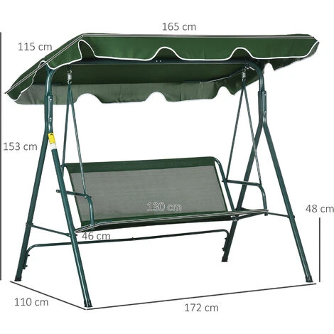 Outsunny Outdoor Metal Hammock Swing Chair 3-Seater Patio Bench Garden Green 4 Outsunny Outdoor Metal Hammock Swing Chair 3-Seater Patio Bench Garden Green - Image 2