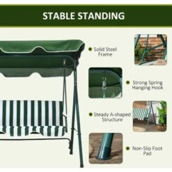 Outsunny Outdoor Metal Hammock Swing Chair 3-Seater Patio Bench Garden Green 11 Outsunny Outdoor Metal Hammock Swing Chair 3-Seater Patio Bench Garden Green -Outdoor Furniture Store 17810781 5