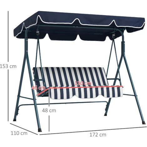 Outsunny Outdoor Metal Hammock Swing Chair 3-Seater Patio Bench Garden Blue 4 Outsunny Outdoor Metal Hammock Swing Chair 3-Seater Patio Bench Garden Blue - Image 2