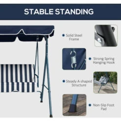 Outsunny Outdoor Metal Hammock Swing Chair 3-Seater Patio Bench Garden Blue 11 Outsunny Outdoor Metal Hammock Swing Chair 3-Seater Patio Bench Garden Blue -Outdoor Furniture Store 17810782 5