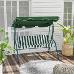 Outsunny 3-person Garden Swing Chair W/ Adjustable Canopy Green -Outdoor Furniture Store 17810783 3
