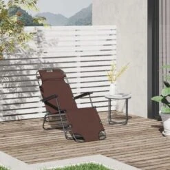 Outsunny 2 In 1 Outdoor Folding Sun Lounger W/ Adjustable Back And Pillow Brown -Outdoor Furniture Store 17810786 3