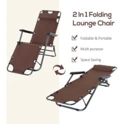 Outsunny 2 In 1 Outdoor Folding Sun Lounger W/ Adjustable Back And Pillow Brown -Outdoor Furniture Store 17810786 4