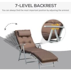 Outsunny Sun Lounger Recliner Foldable Padded Seat Adjustable Texteline Brown -Outdoor Furniture Store 17810790 4