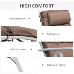 Outsunny Sun Lounger Recliner Foldable Padded Seat Adjustable Texteline Brown -Outdoor Furniture Store 17810790 5