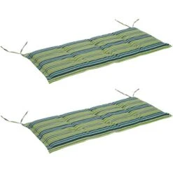 Outsunny 2 PCS Patio Bench Swing Chairs Garden Chairs Cushion Mat Strips Green Stripe