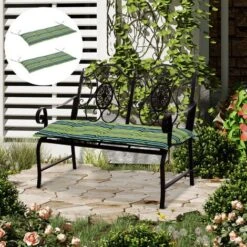 Outsunny 2 PCS Patio Bench Swing Chairs Garden Chairs Cushion Mat Strips Green Stripe 9 Outsunny 2 PCS Patio Bench Swing Chairs Garden Chairs Cushion Mat Strips Green Stripe -Outdoor Furniture Store 17810803 3