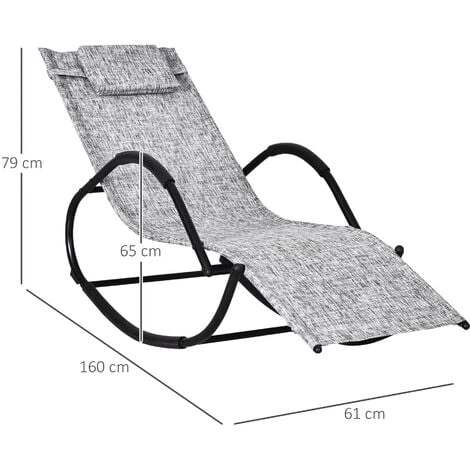 Outsunny Patio Rocking Lounge Chair Zero Gravity Chaise W/ Padded Pillow Grey 4 Outsunny Patio Rocking Lounge Chair Zero Gravity Chaise W/ Padded Pillow Grey - Image 2