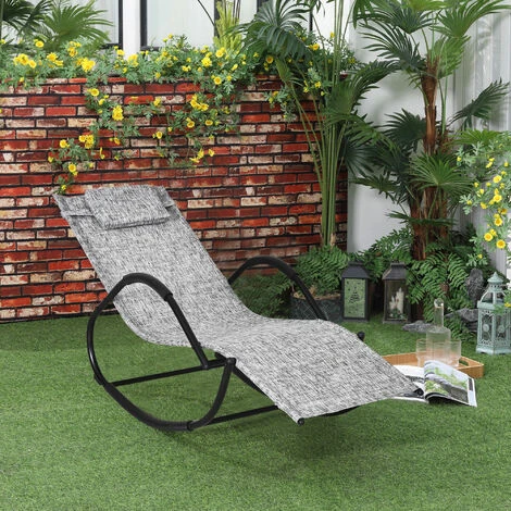 Outsunny Patio Rocking Lounge Chair Zero Gravity Chaise W/ Padded Pillow Grey 5 Outsunny Patio Rocking Lounge Chair Zero Gravity Chaise W/ Padded Pillow Grey - Image 3