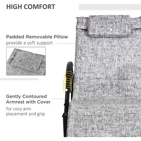 Outsunny Patio Rocking Lounge Chair Zero Gravity Chaise W/ Padded Pillow Grey 6 Outsunny Patio Rocking Lounge Chair Zero Gravity Chaise W/ Padded Pillow Grey - Image 4