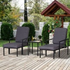 Outsunny 5pcs Garden Recliner Sofa Footstool Coffee Table Set W/ Cushion -Outdoor Furniture Store 17859982 3