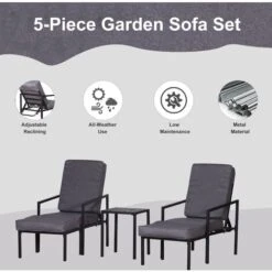 Outsunny 5pcs Garden Recliner Sofa Footstool Coffee Table Set W/ Cushion -Outdoor Furniture Store 17859982 4