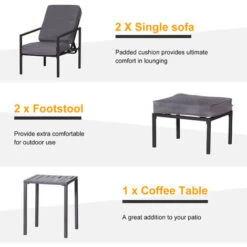 Outsunny 5pcs Garden Recliner Sofa Footstool Coffee Table Set W/ Cushion -Outdoor Furniture Store 17859982 5