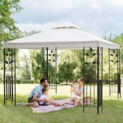 Outsunny 3m X 3m Outdoor Decorative Garden Gazebo Canopy Steel Frame - Cream -Outdoor Furniture Store 17860014 3
