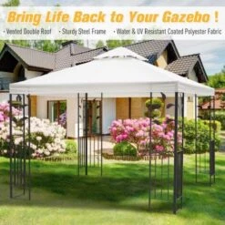 Outsunny 3m X 3m Outdoor Decorative Garden Gazebo Canopy Steel Frame - Cream -Outdoor Furniture Store 17860014 4