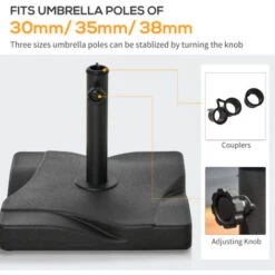 Outsunny 20KG Square Patio Umbrella Base, Fits Φ35mm,Φ38mm,Φ48mm Pole - Black -Outdoor Furniture Store 17860084 5