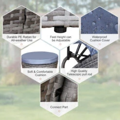 Outsunny 5 PCs Cushioned Outdoor Plastic Rattan Round Sofa Bed Table Set Grey -Outdoor Furniture Store 17860099 4