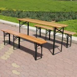 KMS BIRCHTREE Wooden Folding Beer Table Bench Set Trestle