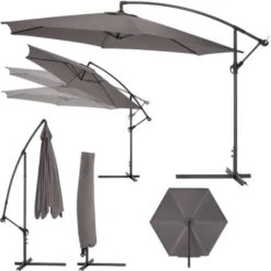 Cantilever Garden Parasol Umbrella 350 Cm - Garden Parasol, Overhanging Parasol, Banana Parasol - Grey