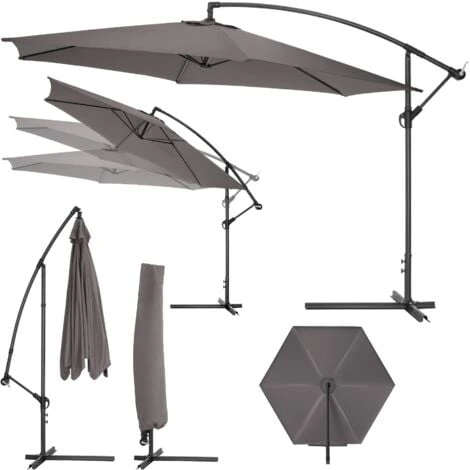 Cantilever Garden Parasol Umbrella 350 Cm - Garden Parasol, Overhanging Parasol, Banana Parasol - Grey 3 Cantilever Garden Parasol Umbrella 350 Cm - Garden Parasol, Overhanging Parasol, Banana Parasol - Grey