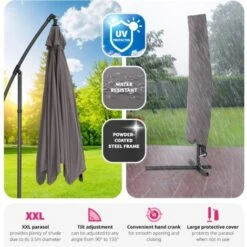Cantilever Garden Parasol Umbrella 350 Cm - Garden Parasol, Overhanging Parasol, Banana Parasol - Grey 11 Cantilever Garden Parasol Umbrella 350 Cm - Garden Parasol, Overhanging Parasol, Banana Parasol - Grey -Outdoor Furniture Store 18152533 5